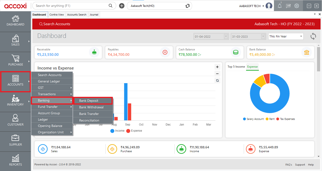 Record Bank Deposit Gst Free Accounting Software Accoxi